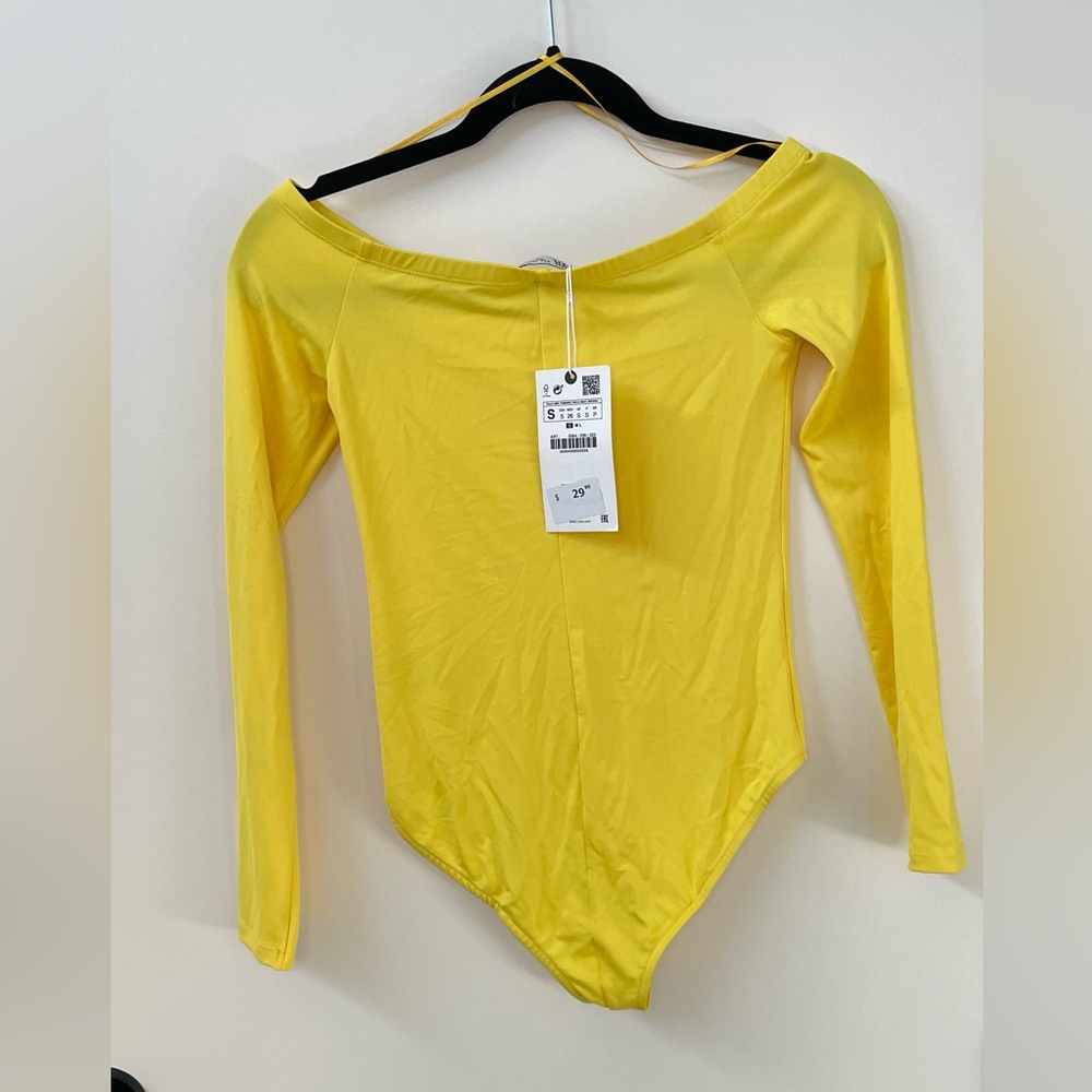 Zara Yellow Long Sleeve Off-Shoulder Bodysuit